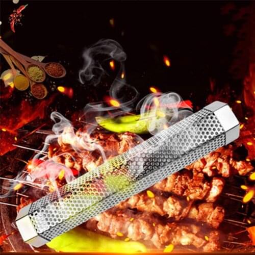304 Stainless Steel Smoked Tube Pipe Box Diamond Fruit Wood Pipe Barbecue Tool Mesh Pipe Portable Barbecue ToolHexagonal Tube