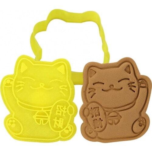 50% Hot Sale Cute DIY Lucky Cat Cartoon Biscuit Cutter 3D Pressing Style Butter Cookie Mold