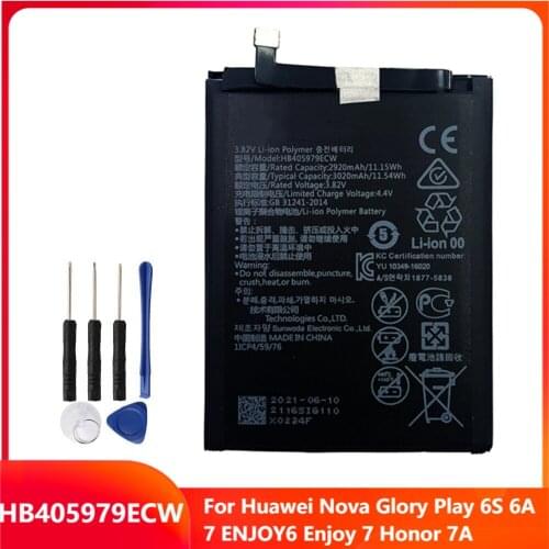 Original Phone Battery HB405979ECW For Huawei Nova Glory Play 6S 6A 7 ENJOY6 Enjoy 7 Honor 7A Replacement Batteries 3020mAh