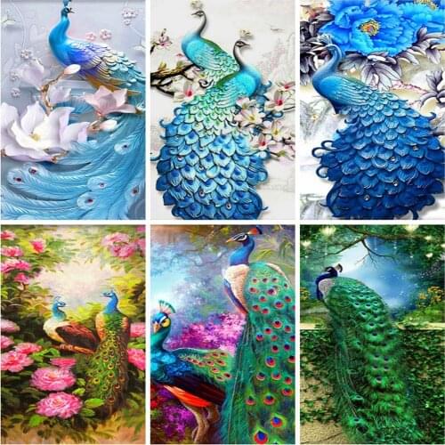 Huacan 5D DIY Diamond Painting Full Square Peacock Flower Mosaic Diamond Embroidery Cross Stitch Animal Beaded Pictures