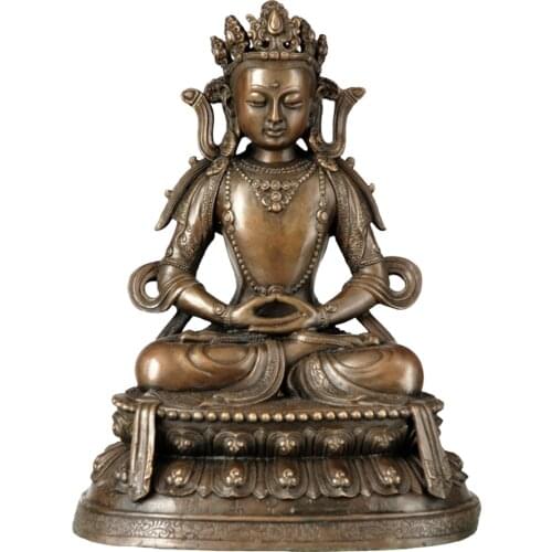 Amitayus Bronze Statue Sculpture Buddhism Longevity God Figurine Art Hot Casting Brass Ornament