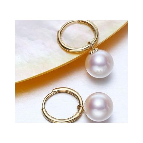 Free Shippng gorgeous 10-11mm south sea natural white pearl earring 14k