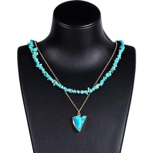 Bohemian za Beads Multilayer Necklace Turquoises Handmade Necklaces for Women Natural Stone Pendant Necklace Party Jewelry T34