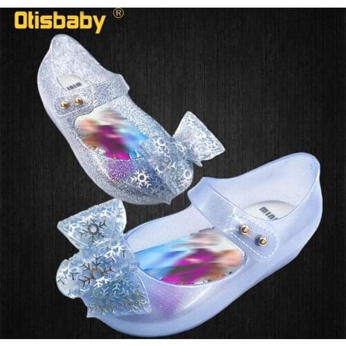 Summer Fancy Girl Snow Queen Princess Jelly Sandals Snowflake Cartoon Print Shining Cute Baby Girls Elsa Anna Dress Up Shoes Ins