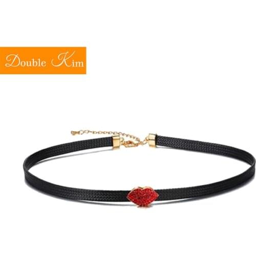 Red Lips Choker Titanium Stainless Steel Leather Troques European USA Fashion Trendy Women Jewelry Fine Gift Dropshipping