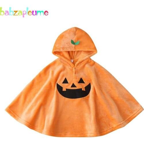 Fall Winter Toddler Halloween Pumpkin Cloak Baby Girls Boys Clothes Fleece Warm Hooded Soft Cartoon Cute Children Outwear BC2061