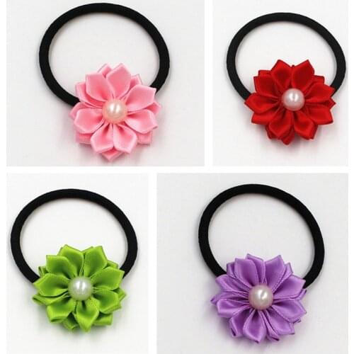 Hot Sale New Cute Pearl flower Elastics Hair Holders Bands Fashion Candy Rubber Bands Headwear Girl Hair Accessories 1 pcs