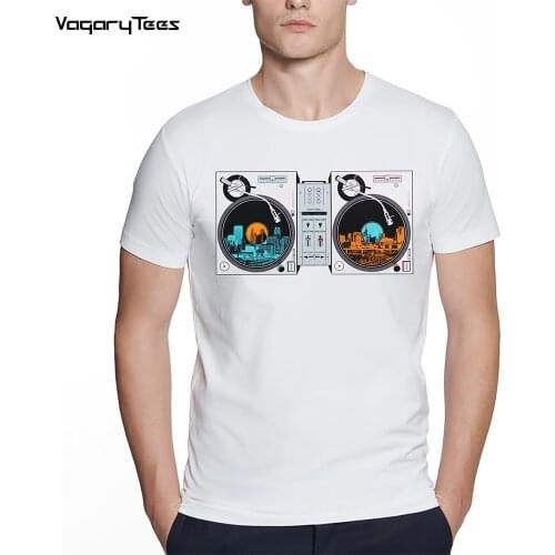 Fashion Retro styled Mens T SHIRT DJ Turntables Classic Print tshirt Creative White Hipster Man tshirt