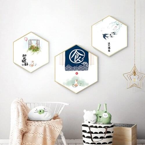 Illustration Cartoon style adorable Cat Chinese Meat Food Modern Decorative Picture Canvas Wall Art Poster for Restaurant Decor