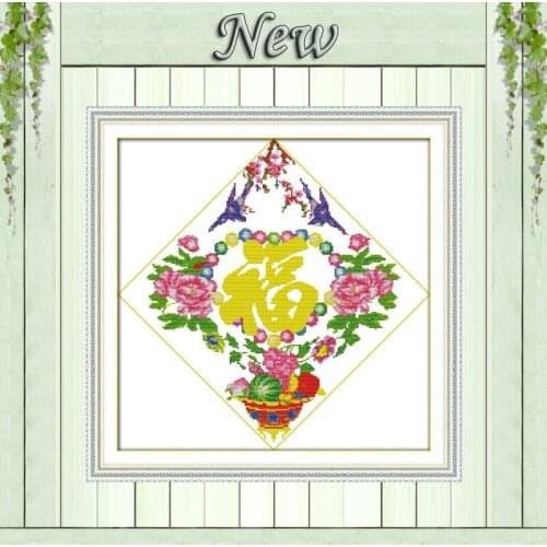 Blessing Comes flowers home decor paintings counted printed on canvas DMC 14CT 11CT Cross Stitch Needlework Sets Embroidery kits