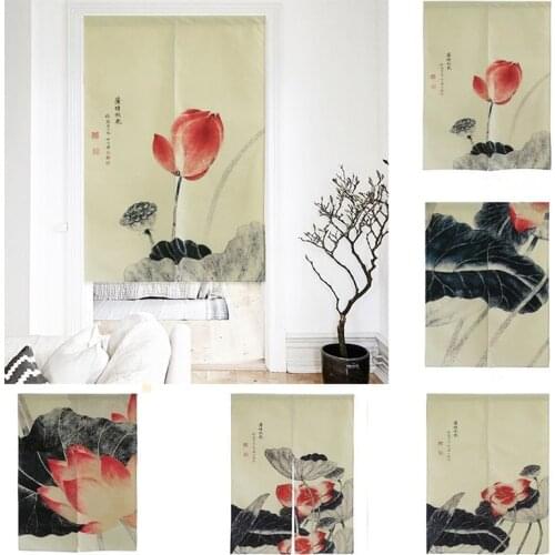 Chinese Lotus Hanging Cloth Door Curtain Living Room Partition Curtain Half Panel Curtain Toilet Blackout Curtain