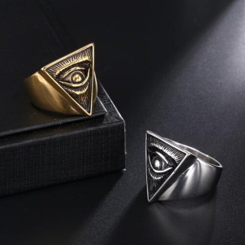 Vintage All Seeing Eye Masonic Freemason Rings For Men Triangle Illuminati Ring Male Stainless Steel Punk Biker Jewelry Gift