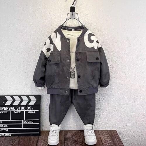 Spring autumn boys fashion clothes set children outfits coat + pants 2 pcs set fashion letter Motorcycle clothing 2T to 10 Yrs