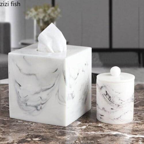 Marble Texture Tissue Box Square Decorative Resin Tissue Boxes Dinner Table Paper Towel Organizer Minimalist Home Decoration