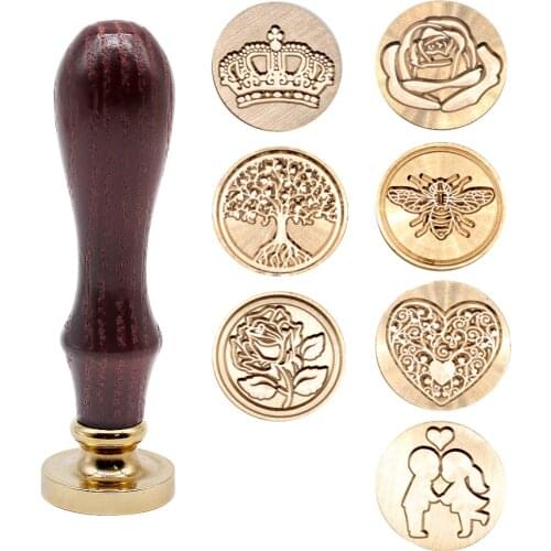 Retro European Flower Fire Paint Seal Wax Seal Stamp Head Wooden Handle Set For Wedding Invitation Signature Kids Toy