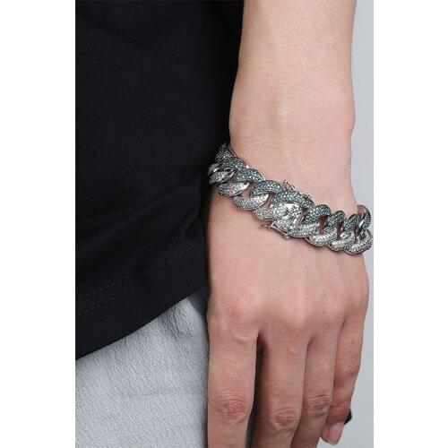 Chunky Miami Cuban Chain Bracelet AAA Zirconia Men Hip hop Jewelry Gold Silver Big Lock Bangle 7" 8"