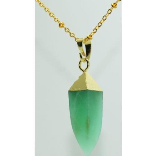 Fashion Jewelry Green natural Australia stone gold point pendant necklace raw Chrysoprase pendant chain necklace for women gift