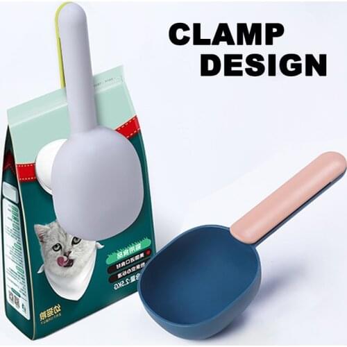 Mutli-Function Pet Cat Dog Food Shovel Feeding Scoop Cat Spoon with Sealing Bag Clip Creative Measuring Cup Clamp Design