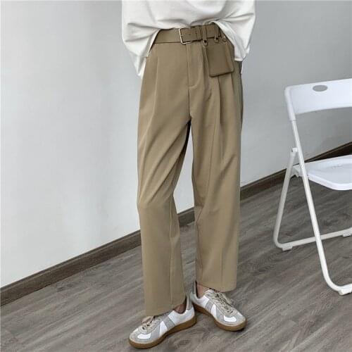 2021 Autumn Mens Elastic Waist Casual Straight Pants Loose Black/khaki Color Trousers Without Belt Mens Formal Suit Pants