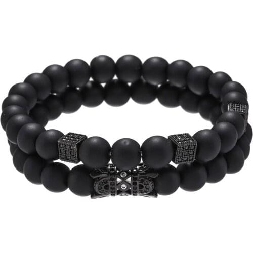 Bracelet Set Black Matte Stone Beads Bracciali Femme Friends Bracelets For Women Men Jewelry Mens Bracciali Uomo