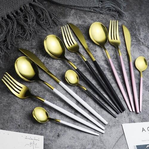 24pcs Gold Dinnerware Set Stainless Steel Tableware Set Knife Fork Spoon Flatware Set Dishwasher Safe Cutlery Set