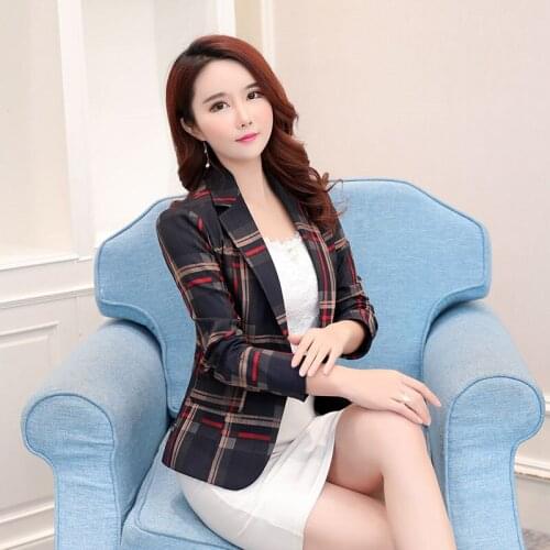 2021Women New Spring Autumn Clothe Plaid Small Suit Female Short Korean Slim Suit Long-sleeved Small Suit One Button Jacket A636