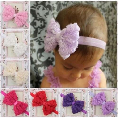 New High Quality Handmade Chiffon Rose Bow Tire Hair Band Childrens Flower Accessories YH509
