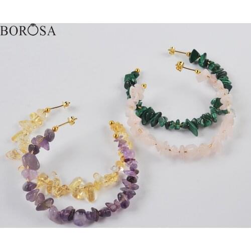 New Gems Stone Beads Chips Earrings Crystal Circle Earrings Lapis Beads Hoop Earring Healing Crystal Earrings for Women HD0358