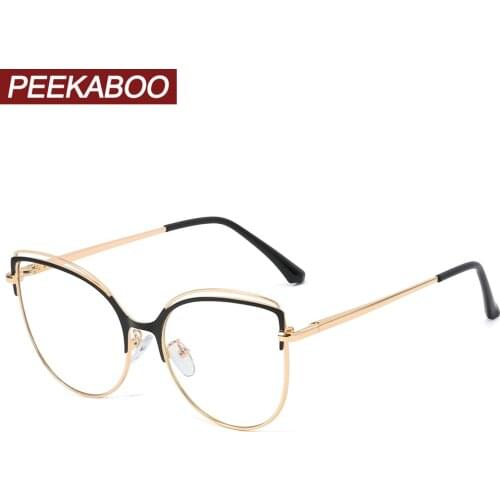 Peekaboo anti blue light cat eye glasses female gold metal ladies optical glasses frame women clear lens gift accessories