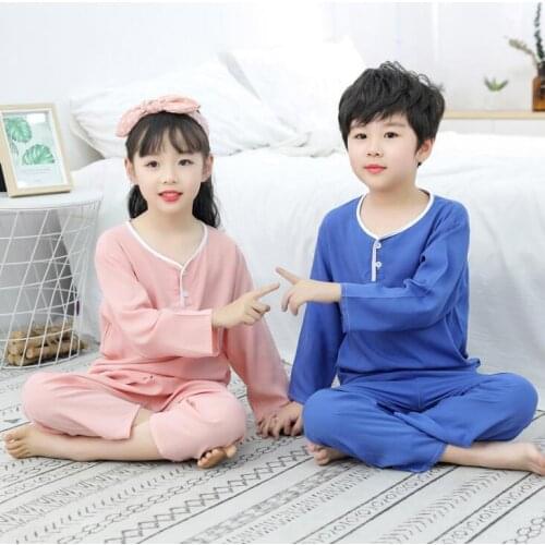 For Kids 6 8 10 12 14 Yrs Boys Girls Pajamas 2021 Summer Long Sleeve Childrens Clothing Sleepwear Cotton Poplin Pyjamas Sets