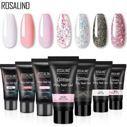 ROSALIND Shiny Poly Nail Gel Glitter Nails Art Design Semi Permanent UV Gel Builder All For Manicure Poly Extension Nail Gel