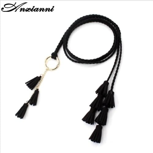 Fashion Women Solid Color Braided chain 120cm Waistband Hot Sale rope decorated waist Ladies Tassles Belts