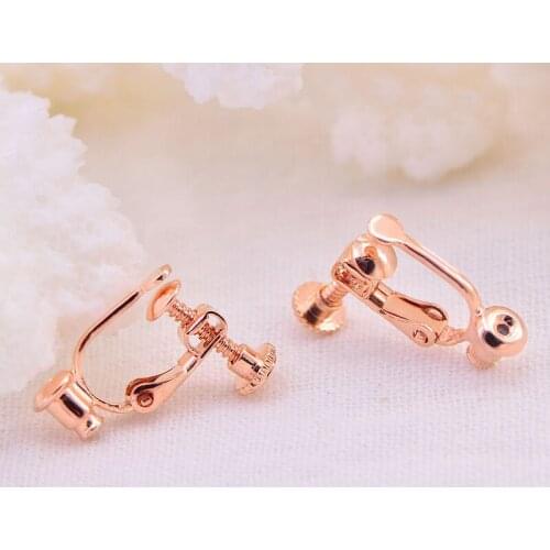 SEA MEW 50 PCS Metal Copper Ear Clip Base Setting Gold Rose Gold Rhodium Tone DIY Earrings Accessories For Women