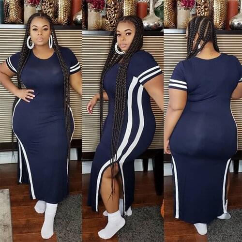 Sexy Plus-Size Bodycon Dresses for Women Short-Sleeve Solid-Color Split Party Long Maxi Pencil Dresses