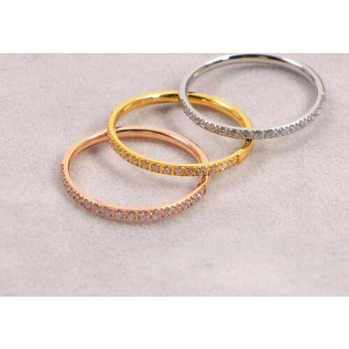 YUN RUO 316 L Titanium Steel Jewelry Anniversary Ring Pave Mosaic Zircon Crystal Weeding Rose Gold Fashion Woman Gift Never Fade