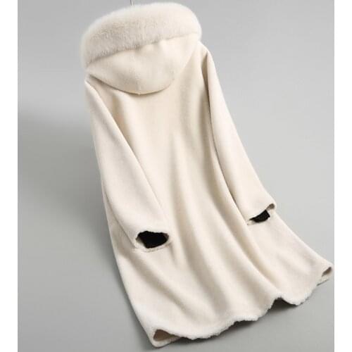 Shearling Sheep Women Jacket Real Wool Fur Coat Female 2020 Warm Winter Coats Natural Fox Fur Collar Hooded 18112 YQ1928 s
