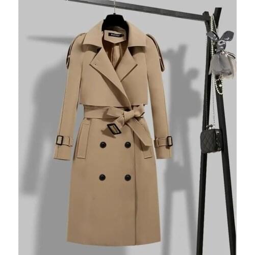 New Autumn Winter Elegant Women Double Breasted Solid Trench Coat 2021 Vintage Turn-down Collar Warm Trench with Belt Coat