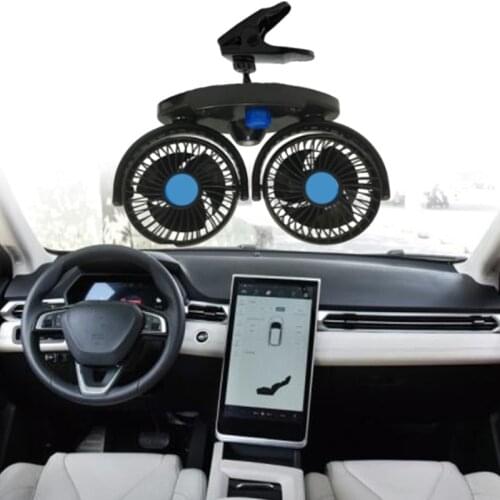 12V/24V Fan for Car Dual Head Clip Adjustable 360 Degree Rotatable Auto Fan for Truck Vehicle Boat Van SUV RV Dual Head