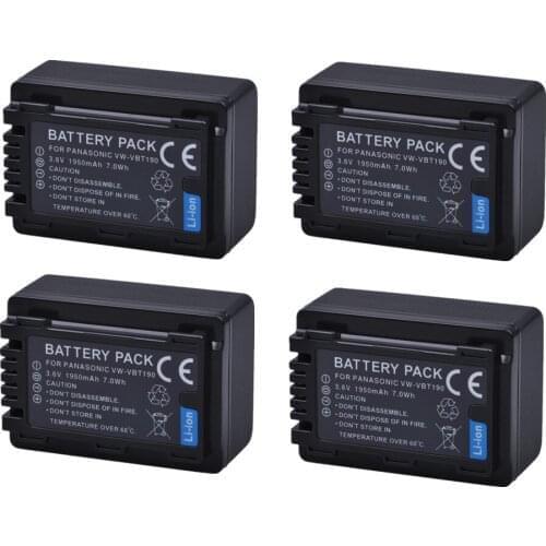 4pc 1950mAh VW-VBT190 VBT190 Batteries For Panasonic HC-V800GK/808GK,HC-V720,HC-V727,HC-V730,HC-V750,HC-V757,HC-V760,HC-V770