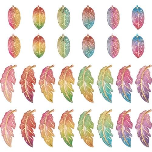 56pcs/box Mixed Color Resin Leaves Charms Dangle Pendants Colorful for DIY Bracelet Necklace Jewelry Crafts Making