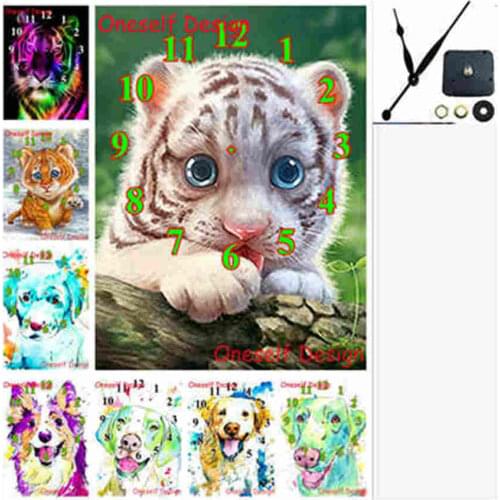 5d diamond painting with Mechanical clock dog 5d diamond embroidery clock tiger diamond mosaic sale home decortion wall sticker