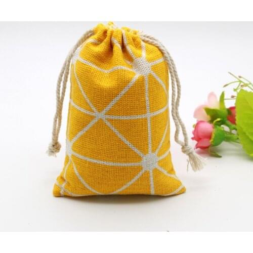 Free Shipping 9x12cm Yellow With White Line Bags 5pcs/lot Wonderful Cotton Drawstring Pouches For Candy Gifts Jewelry Packaging