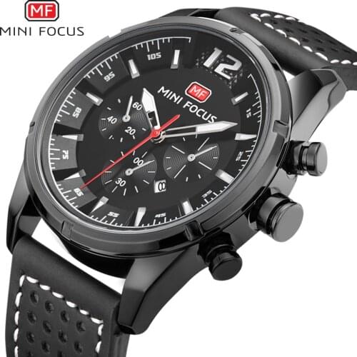 MINI FOCUS Men Watches Fashion Casual Quartz Wristwatch Men Waterproof Sport Watches Leather Military Watches Relogio Masculino