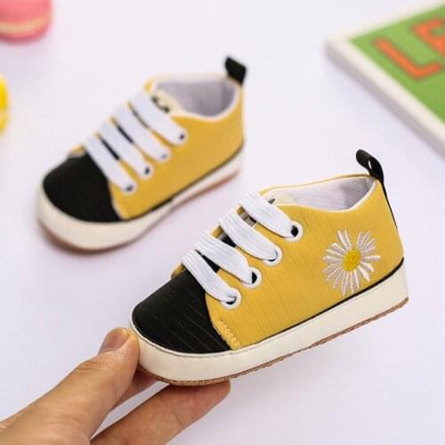 Children Casual Sneakers Floral Canvas Shoes Color Matching Lace-up Casual Sneakers Anti-slip Infant Toddler Shoes