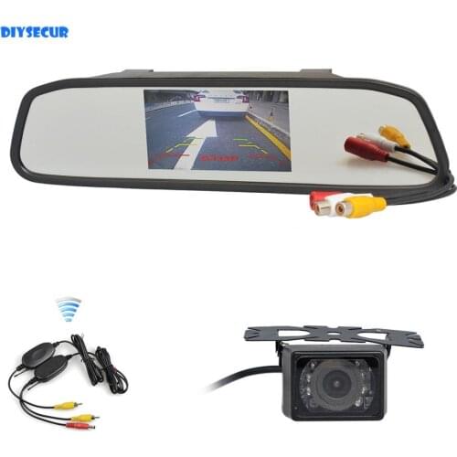 DIYSECUR Wireless 4.3" Car Monitor Mirror Monitor + Waterproof IR Night Vision Rear View Car Camera Parking Accessories
