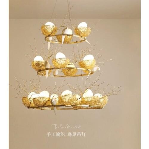 L Duplex floor living room chandelier atmospheric nest creative personality handmade branch clothing store lamps birds