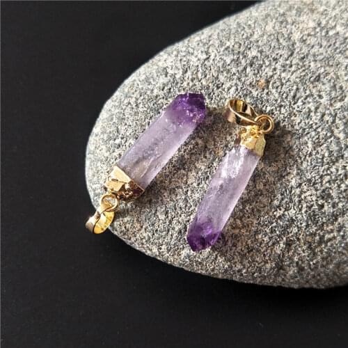 FUWO 100% Natural Rare Cruz Amethysts Pendant With Gold Electroplated Single Crystal Semi Preciou Stone Jewelry Wholesale PD380