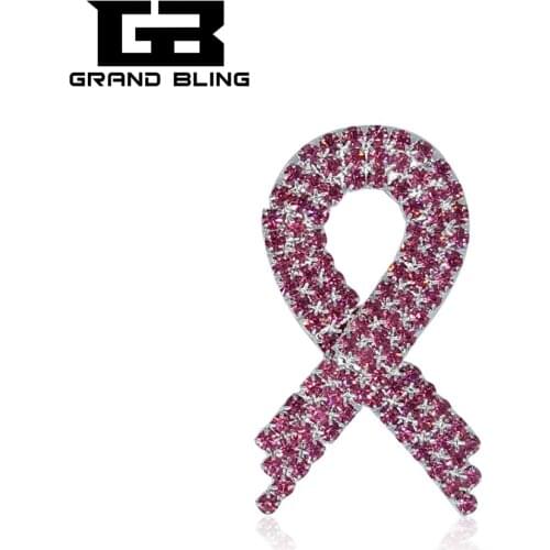 GRANDBLING Rhinestone Pink Ribbon Brooch Pin for Global Breast Cancer Prevention Group Gift