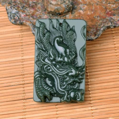 Collection Chinese Rich Green Natural Hand-Carved HeTian Jade Pendant Zodiac Animal Dragon Exquisite Small Statue Gift
