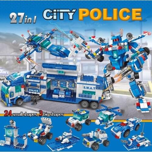 City Police SWAT Police Station Truck Machine Building Blocks City Helicopter Car Special Forces Figures Bricks Educational Toys